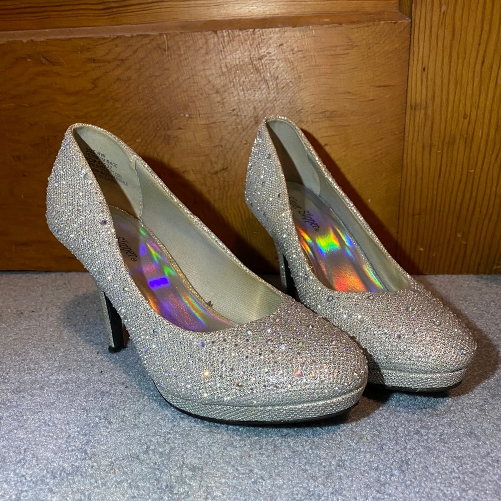 Silver Slipper high heeled shoes